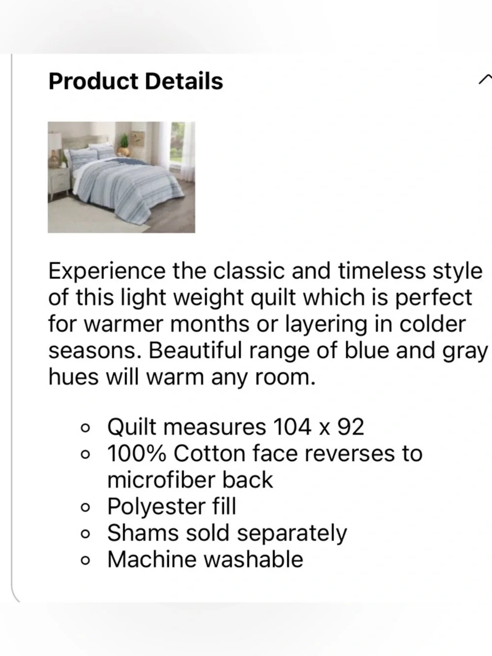 HD DESIGNS NWT Yarn Dye Quilt -Full/Queen - Blue